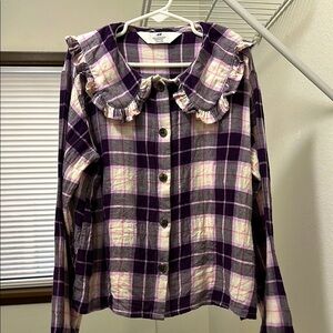 H&M Plaid Purple Kids Shirt with Ruffle Collar